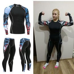 19 Suit Women Sports Women's Running Suit Fleece Thermal Underwear Compression Tights Shirt +Training Leggings 2 Piece kit LJ201012