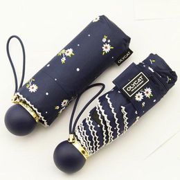 Mini Pocket Umbrella Sun Protection Five Folding Umbrella Rain Women Black Coating Anti UV Small Umbrella Girls Daisy Parasol 201112