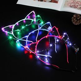 LED Cat Ear Headband Light Up Party Glowing Headdress Supplies Girl Flashing Hair Band For Cosplay Xmas Gifts SN6238