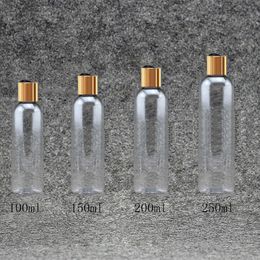 40pcs 100/150/200/250ml gold Disc top Cap clear bottle Empty Plastic PET Lotion Bottle travel size plastic bottles for Shampoo