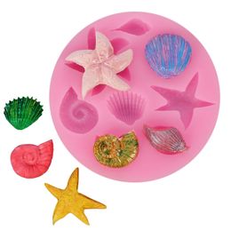 Starfish Cake Mould Ocean Biological Conch Sea Shells Chocolate Silicone Mould DIY Kitchen Liquid Tools Pink Colour