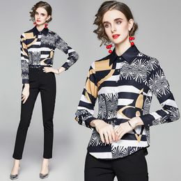 New Printed Shirt Long Sleeve OL Lapel Women Tops 2021 Autumn Business Shirt High-end Elegant Lady Shirt