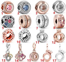 Exquisite 925 Sterling Silver Fit Pandora Bracelet Charms Crown Letter O Fan Beads Love Heart Blue Crysta Charm For DIY Beads Charms