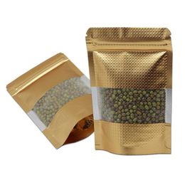 Gold with Window Stand Up Aluminium Foil bag Lines Self Seal Food Storage Doypack Coffee Tea Snack Party Pouch Bag LX180