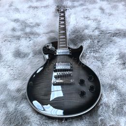 22 fret guitar UK - Custom Electric Guitar with black color mahogany wood body chrome Hardware 22 fret ebony wood fingerboard flame maple top on guitar