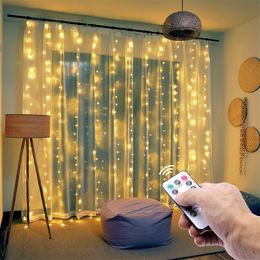 Christmas 8 Modes LED Fairy Lights Garland 5V USB Curtain String Light With Remote Control For Bedroom Window Holiday Decoration Y201020