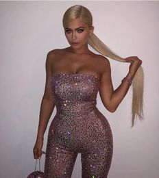 New Sexy Strapless Women Bling Sequin Jumpsuit Birthday Party Playsuit Bodycon Bodysuit Night Club Overalls For Christmas XXL T200704