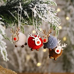 Cute Felt Wooden Elk Christmas Tree Decorations Hanging Pendant Deer Craft Ornament Christmas Decorations for Home New Year JK2010PH