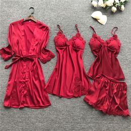 15Style Women Sleepwear Home Wear Lace Solid Long Sleeve Silk Embroidery Satin Clothing Sleeveless Nightwear Pyjama Sets Y200708