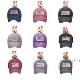 Adult Party Hats Cotton washed Ponytail Hat National Flag Embroidered Baseball Cap Outdoor sun Sports USA cap Festive 9 style RRD13109