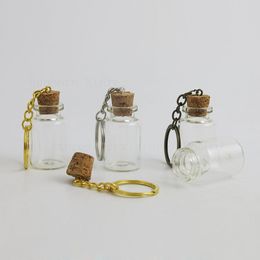 500pcs Small Empty Clear Transparent Glass Cork Bottle Vial 10ml with gold silver copper Key Chain Pendants 2540