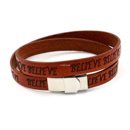 Men's Believe Leather Bracelet Stainless steel buckle Multilayer wrap bracelets bangle cuff women men fashion Jewellery will and sandy gift