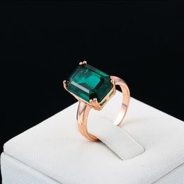 Natural Emerald Zircon Diamond For Women Engagement Wedding Rings with Green Gemstone Ring 14K Rose Gold Fine Jewellery Y200321
