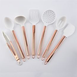 7pcs Silicone Kitchenware Non-stick Cooking Tool flexible turner tongs Spatula Ladle slotted Spoon Kitchen Utensils Set 201223