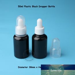 30pcs/Lot New High Quality 50ml Plastic Black Essential Oil Bottle with White Dropper 50 Gram Women Cosmetic Container