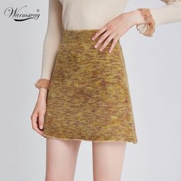 Winter Luxury Knitted Women Sweater Warm Skirt Elastic High Waist Mini Skirt A-Line Short Skirts Jupe Femme Faldas B-053 201027