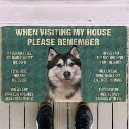 Please Remember Husky Dog's House Rules Doormat Indoor Non Slip Door Floor Mats Decor Porch 220301
