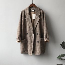 2020 Autumn Suits Blazer Jacket Women Cheques Pattern Coat Casual Loose Clothes Vintage Classic Tops Female Plaids Suit Blazers T200828