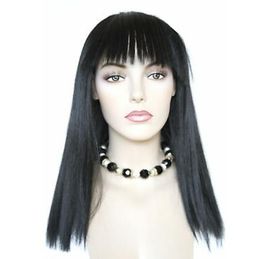 Cleo Long Medium Black Straight Costume Wigs Blunt Bangs