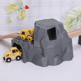 Grey Plastic Simulation Double-layer Tunnel Cave Compatible Thom as Biro Wooden Train Track Railway Slot Toy Gifts For Kids LJ200930