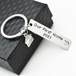 Keychain Engraved Our First Home House Keyring 2021 Charm Couples Housewarming Gifts Lovely Gift For New Home Owners