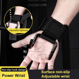 1 Pair Adjustable Strong Steel Hook Grips Strap Weight Lifting Strength Training Gym Fitness Wrist Support Pro Fitness Equipment Q0107