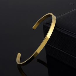 Delicate 4mm Thin Charm Open Cuff Bangles Stainless Steel Elegant Gold Color Black Rose Gold Men Women Quality Bracelets Gift1