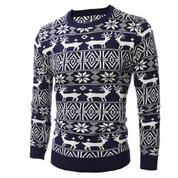 2020 Men Christmas Pattern Spring Autumn O Neck Cotton Tops Mens Slim Fit Knitted Pullover Sweaters Long Sleeve Jumper Knitwear