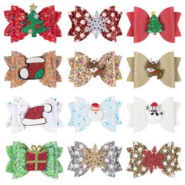 Christmas Glitter Hair Bows hair clips wings Polka Dot Print Barrettes xmas Tree Santa Claus Socks Hairpins Boutique Accessories M2993