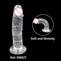 Nxy Sex Products Dildos Crystal Transparent Dildo Soft Realistic Penis Strong Suction Jelly Lul Anal Butt Plug Erotic Game for Women Nep Dick s 1227