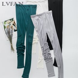 New double-sided knitted silk Pure silk, breathable, elastic, buttock leggings ankle-length pants pencil pants LVFAN K039 201031