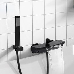 Black Waterfall Bathtub Shower Faucets Wall Mount Shower Mixer Tap Faucets Hot Cold Bath Shower Tap BaRobinet Baignoire