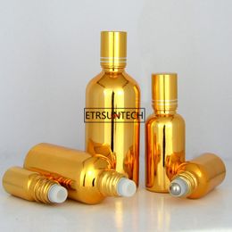 serum packaging UK - 100pcs 5 10 15 20 30ml Gold Silver Glass Essential Oil Bottles Vial Cosmetic Serum Packaging Lotion Roll Ball Bottle F2986good qualtitygood