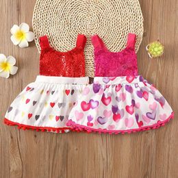 kids Love heart print Dresses Children girls Valentine's Day Sequin Princess dress summer Fashion baby Clothes