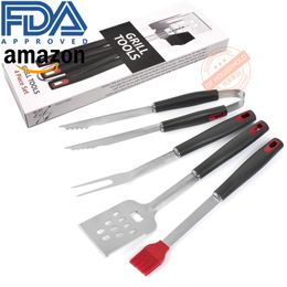 Multifunctional BBQ Grill Tools Set Basting Brush Spatula Opener Tongs Fork 4Pcs Inside Professional Utensil 4pcs/set/lot