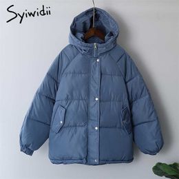 Syiwidii Women's Winter Jacket Thicken Warm Autumn Coat with A Hood Oversized Streetwear Blue Khaki Parka Elegant Outerwear 211221