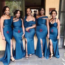 African Bridesmaid Dresses Plus Size Straps One Shoulder Front Slit Mermaid Floor Length Custom Made Maid Of Honor Gown Vestidos 401