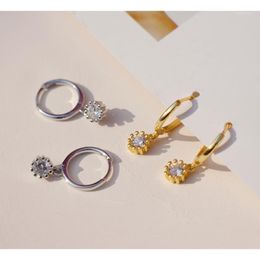 Dangle & Chandelier 925 Sterling Silver Earring Fashion Zircon Circle Shape Short Drop Ear Ring Trend Sweet Girl Women Jewelr1