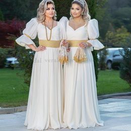 Traditional Kosovo Albanian Bridal White Evening Dresses for Women Party Flared Sleeves Chiffon Robe De Soirée De Mariage Prom