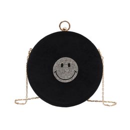 Suede inlaid diamond smiling face box bag cute fashion chain single shoulder bag women's satchel round shoulder bags