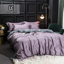 ParkShin Luxury Bedding Set 100% Silk Natural Fabric Soft Duvet Cover Decor Bedspread Double Flat Sheet Queen King Bed Linen Set T200706