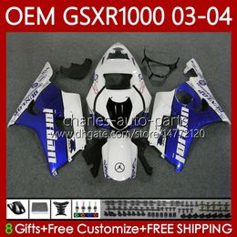 Injection mold Fairings For SUZUKI K3 GSXR1000 GSXR 1000 CC 2003 2004 Body 67No.90 K 3 GSXR-1000 GSX R1000 2003-2004 White blue 1000CC GSX-R1000 03 04 OEM Bodywork kit