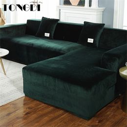TONGDI Lustrous Elastic Sofa Cover Soft Elegant All-inclusive Velvet Luxury Pretty Decor Slipcover Couch For Parlour LivingRoom LJ201216