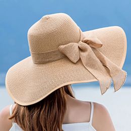 Elegant Ladies Summer Hats New Straw Hats For Fashion Bow Women Beach Sun Hats Foldable hat Chapeau Femme Y200602