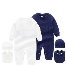 3PCS Sets Spring Autumn Baby Long Sleeve Rompers Cotton Toddler FDI Jumpsuits Romper+bib+hat Kids Onesies Infant Romper Children Clothes