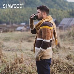 SIMWOOD Autumn Winter New Sweater Mix Wool Jacquard Contrast Color Striped Knitted Pullovers Plus Size 190411 201124