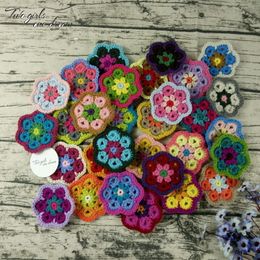 Decoration Crochet Doilies Handmade Crochet Cup Pad Multicolor Flowers Coasters Round Table Mats 8cm Wool Clothes Patch 30pcs/ Y200328