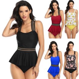 Plus Size Tankini for Women High Waist Swimsuit Two Piece Strapless Bikinis Set Summer Beach Bodysuit Black Red Swim Wear T200508