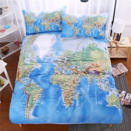 Duvet Cover Sets Blue Ocean HD Map 3D Digital Printing Quilt Cover Bed Duvet Quilt Cover Sets Blue Ocean Bedding Set New Arrival