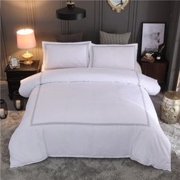 WarmsLiving Hotel Bedding Set Queen/King Size White Colour Embroidered Duvet Cover Sets Hotel Bed Linen Set Bedding Pillowcase T200706